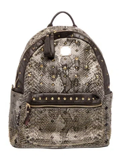 Pre-owned Mcm Monogram Backpack In Grey