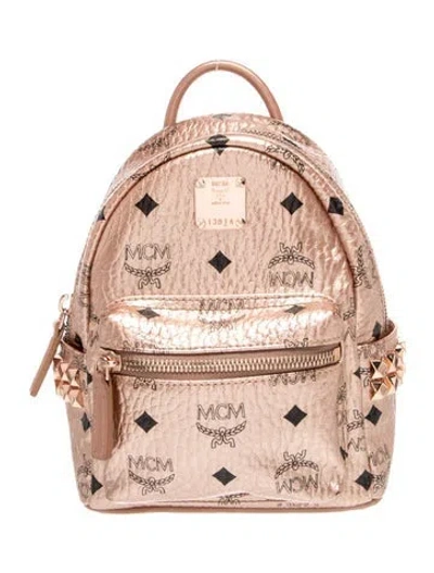 Pre-owned Mcm Monogram Backpack In Metallic/pink