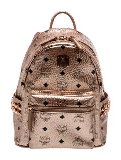 Pre-owned Mcm Monogram Backpack In Metallic/pink