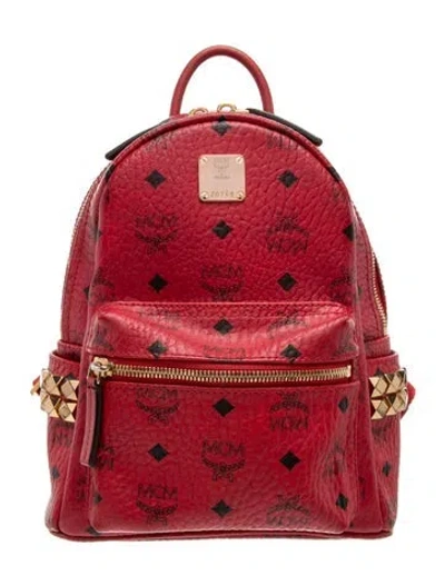 Pre-owned Mcm Monogram Backpack In Red