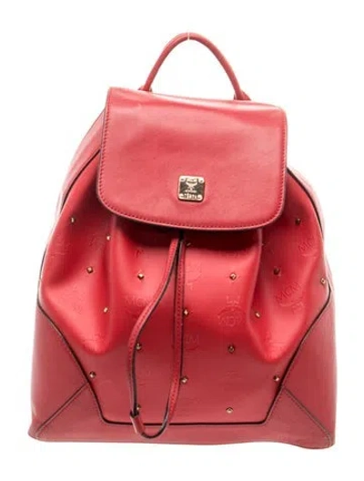 Pre-owned Mcm Monogram Backpack In Red