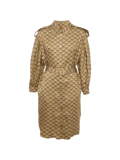 Pre-owned Mcm Monogram Belted Mini Dress In Brown