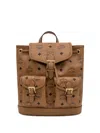Mcm Monogram Buckle Backpack In Brown