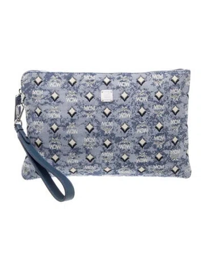 Pre-owned Mcm Monogram Clutch In Blue