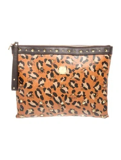 Pre-owned Mcm Monogram Clutch In Brown
