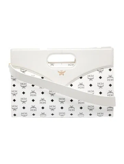 Pre-owned Mcm Monogram Clutch Medium W/ Tags In White