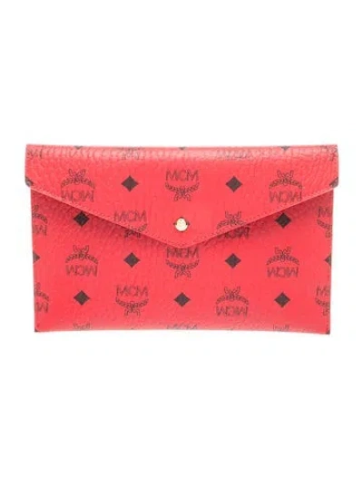 Pre-owned Mcm Monogram Clutch In Red