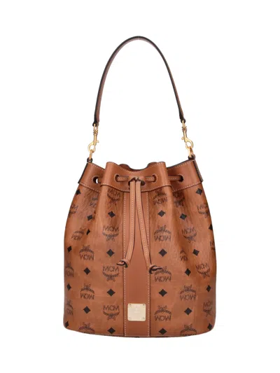 Mcm Monogram Drawstring Bucket Shoulder Bag In Brown
