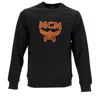 Mcm Monogram Embroidered Black Sweatshirt With Crew Neck And Banded Details In Black