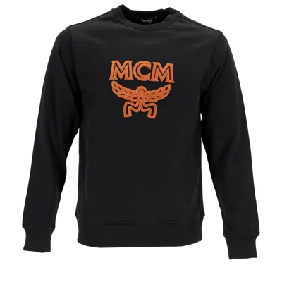 Mcm Monogram Embroidered Black Sweatshirt With Crew Neck And Banded Details