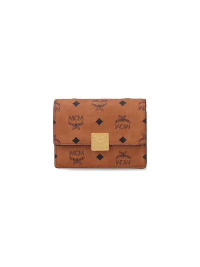 Mcm Monogram Flap Wallet In Brown