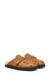 Mcm Monogram Genuine Shearling Lined Mule In Brown