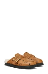 Mcm Flat Mule In Visetos And Shearling In Cognac