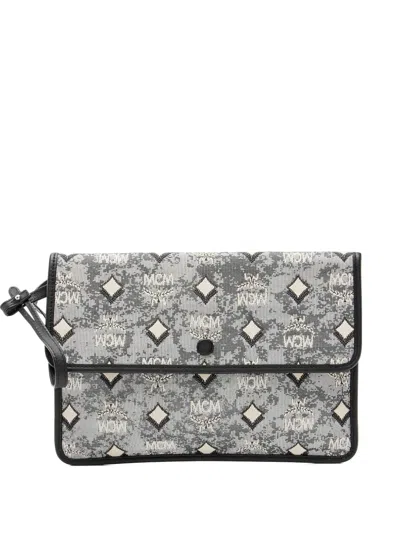Pre-owned Mcm Monogram Jacquard Clutch In Gray