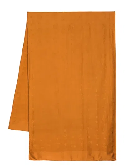 Mcm Monogram-jacquard Silk Scarf In Orange