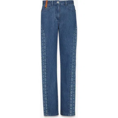Mcm Monogram Jeans In Denim Jacquard In Blue