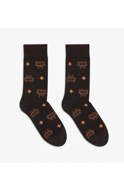 Mcm Monogram Knit Socks In Black
