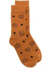Mcm Monogram Knit Socks In Cognac