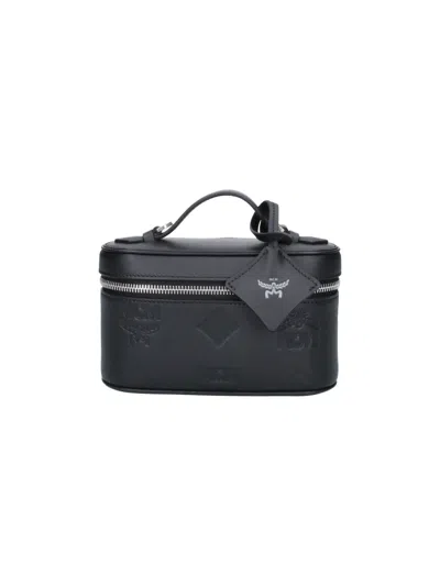Mcm Monogram Leather Vanity Case In Black