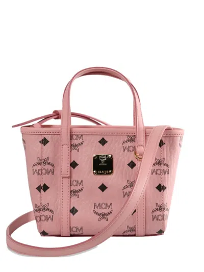 Mcm Monogram Logo-plaque Tote Bag In Pink