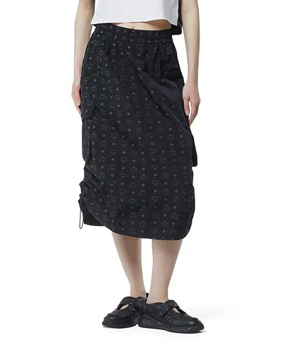 Mcm Monogram Midi Skirt In Recycled Nylon In Black