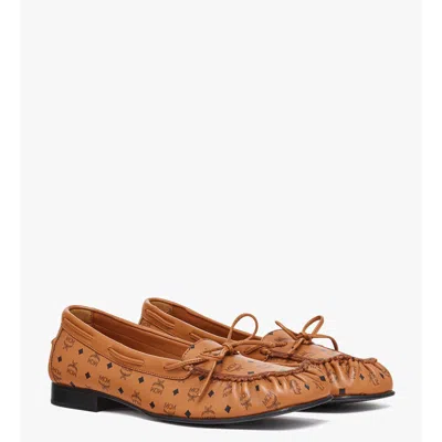Mcm Monogram Moccasin In Lamb Leather In Brown