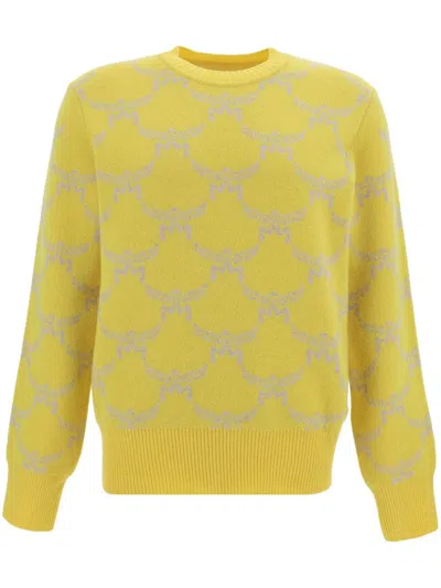 Mcm Wool And Cashmere Crew-neck Sweater With All-over Logo In Yellow
