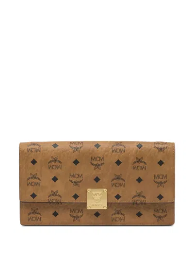 Mcm Monogram-pattern Clutch Bag In Brown
