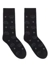 Mcm Monogram-pattern Knitted Socks In Black