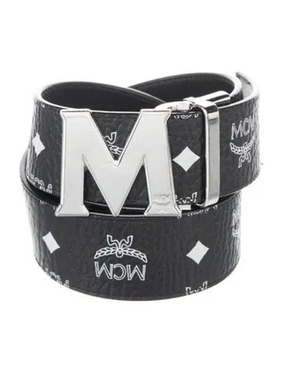 Pre-owned Mcm Monogram Pattern Leather Belt In Black