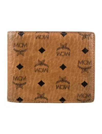 Pre-owned Mcm Monogram Pattern Leather Bifold Wallet In Brown