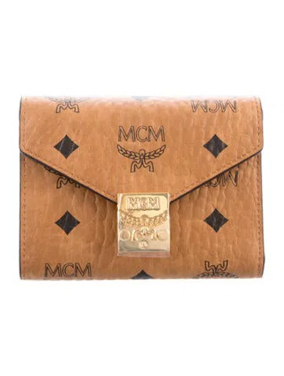 Pre-owned Mcm Monogram Pattern Leather Compact Wallet In Brown