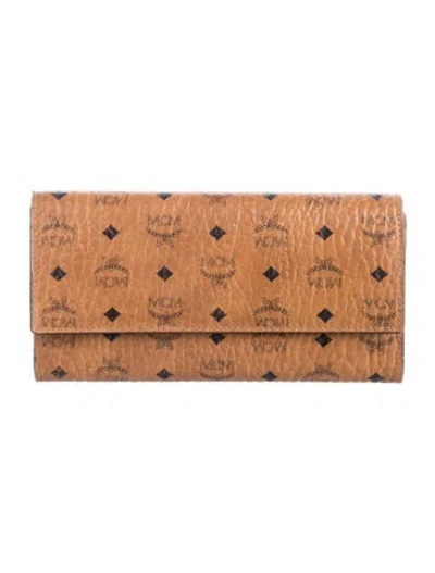 Pre-owned Mcm Monogram Pattern Leather Continental Wallet In Brown