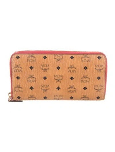 Pre-owned Mcm Monogram Pattern Leather Continental Wallet In Brown