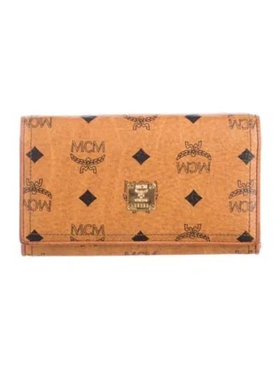 Pre-owned Mcm Monogram Pattern Leather Continental Wallet In Brown