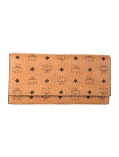 Pre-owned Mcm Monogram Pattern Leather Continental Wallet In Brown