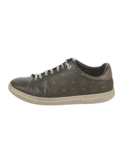 Pre-owned Mcm Monogram Pattern Leather Sneakers In Black