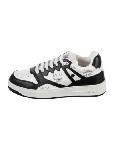 Pre-owned Mcm Monogram Pattern Leather Sneakers In Black