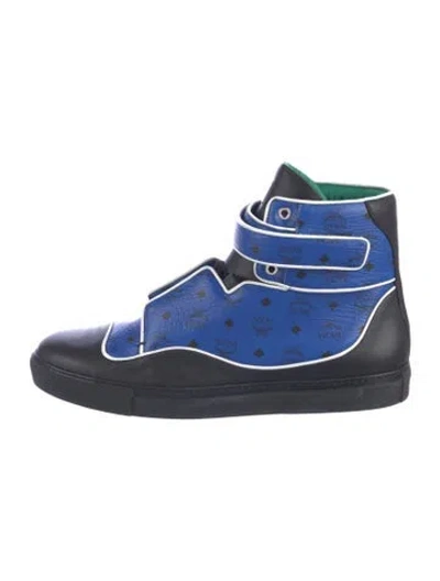 Pre-owned Mcm Monogram Pattern Leather Sneakers In Blue