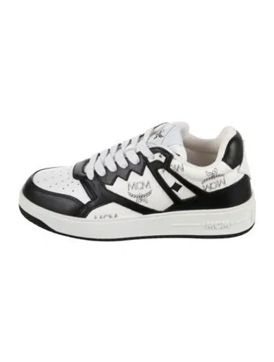Pre-owned Mcm Monogram Pattern Leather Sneakers In White