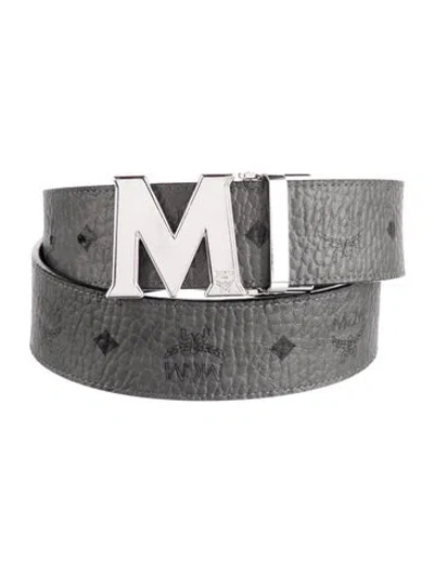 Pre-owned Mcm Monogram Pattern Leather Waist Belt In Black