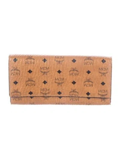 Pre-owned Mcm Monogram Pattern Leather Wallet In Brown