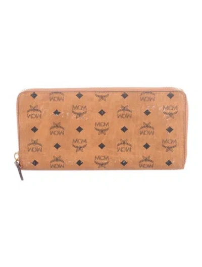 Pre-owned Mcm Monogram Pattern Leather Wallet In Brown