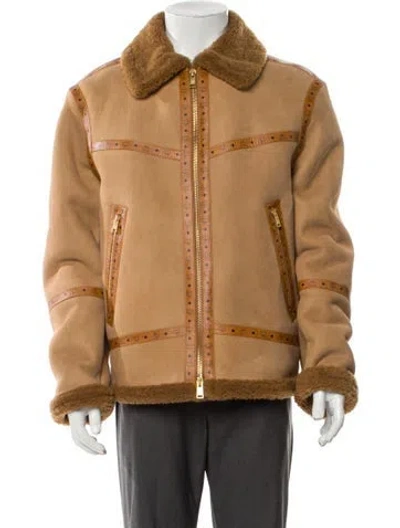 Pre-owned Mcm Monogram Pattern Moto Jacket In Neutrals