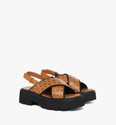 Mcm Monogram Platform Sandals In Lambskin In Brown