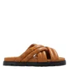 Mcm Visetos-print Crossover Leather Slides In Brown