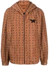Mcm Monogram Print Hooded Jacket In Brown