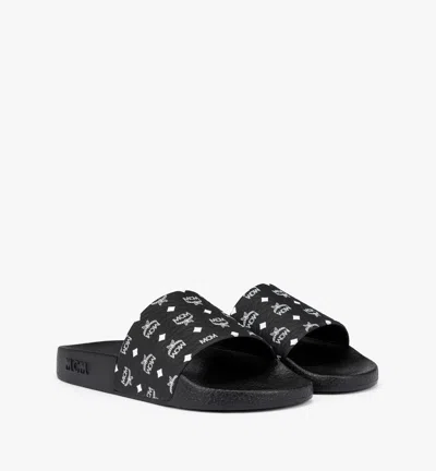 Mcm Monogram Print Rubber Slides In Black