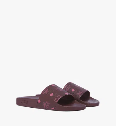 Mcm Monogram Print Rubber Slides In Brown