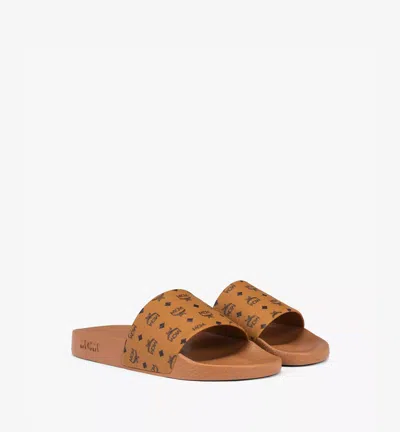 Mcm Women's Visetos Rubber Slides In Brown